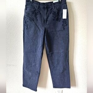 INC Denim Black High Rise Straight Women's Flower Pants size 8/29